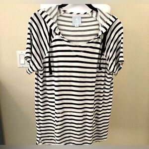 Anthropologie Sunday Black and White Striped Hoodie